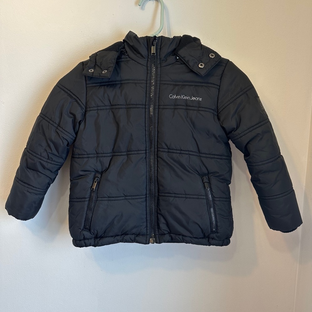 Calvin Klein Jeans Boy's Winter Jacket Black Size Medium (4) with Removable Hood